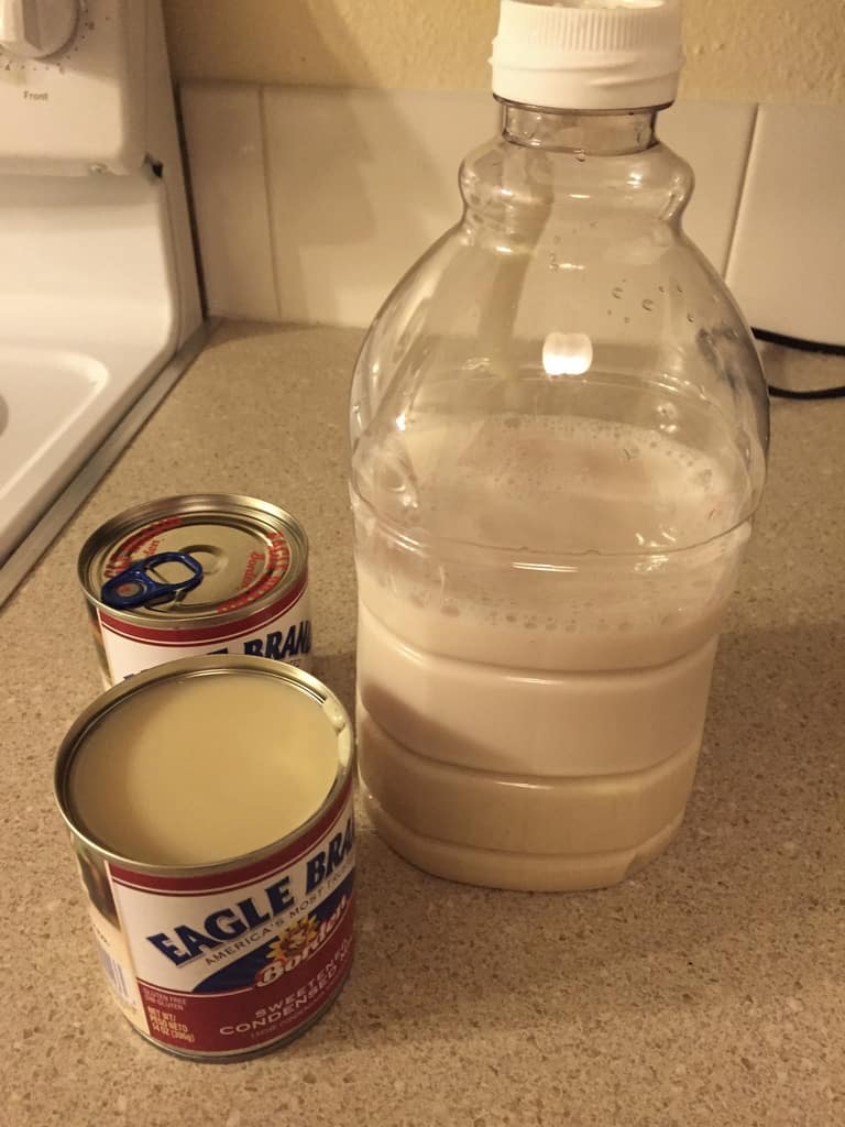 Adding sweetened condensed milk to the coffee creamer