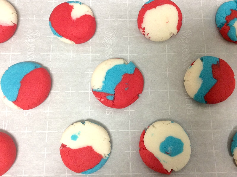Patriotic cookies on a baking sheet