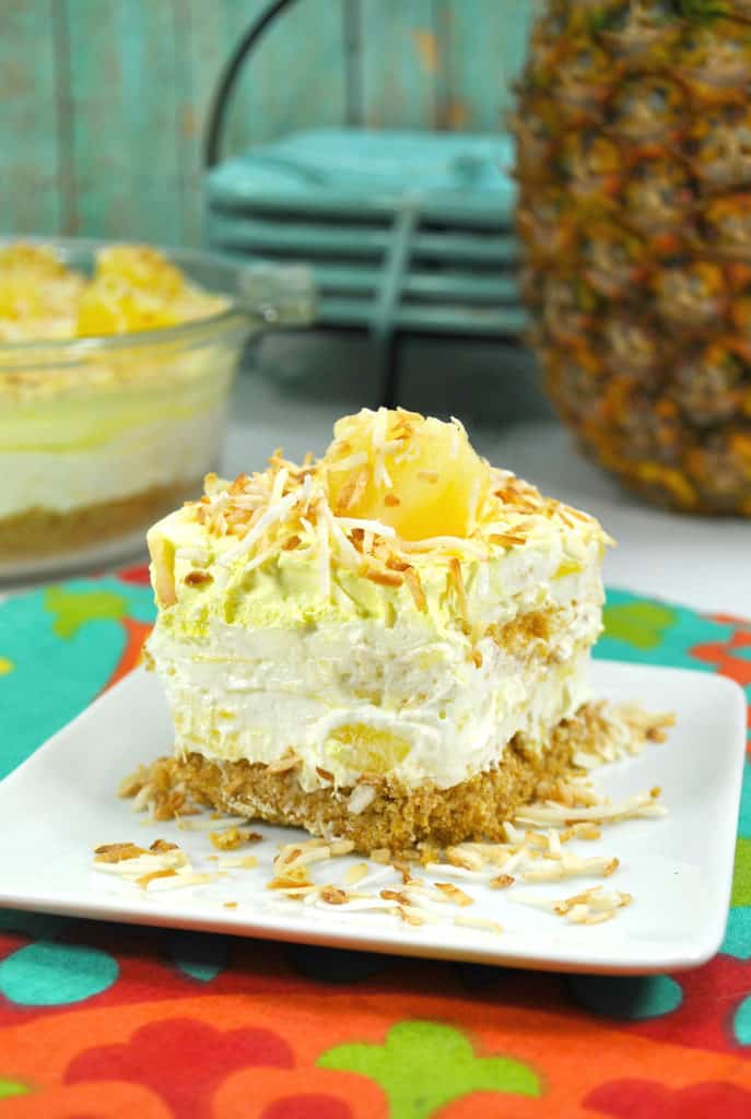 Plated no-bake pineapple cream cheesecake