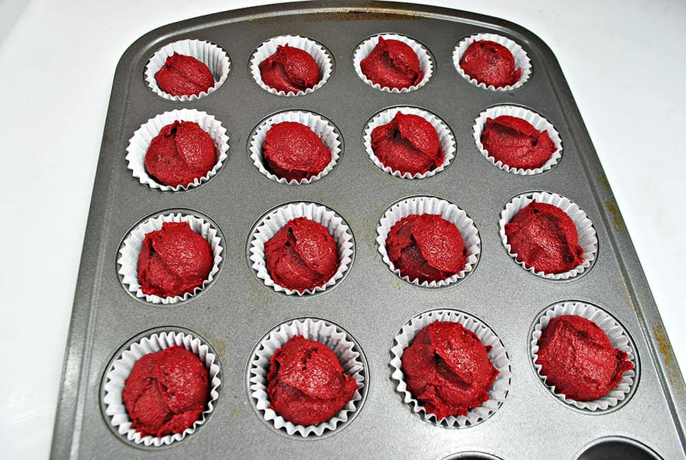 Baking the red velvet brownie cupcakes