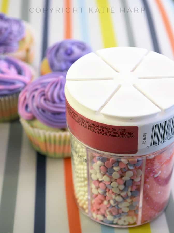 Unicorn color sprinkles for the cupcakes
