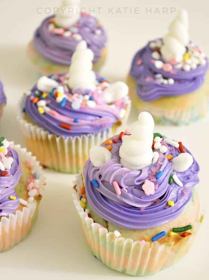 Magical unicorn cupcakes with horns and ears