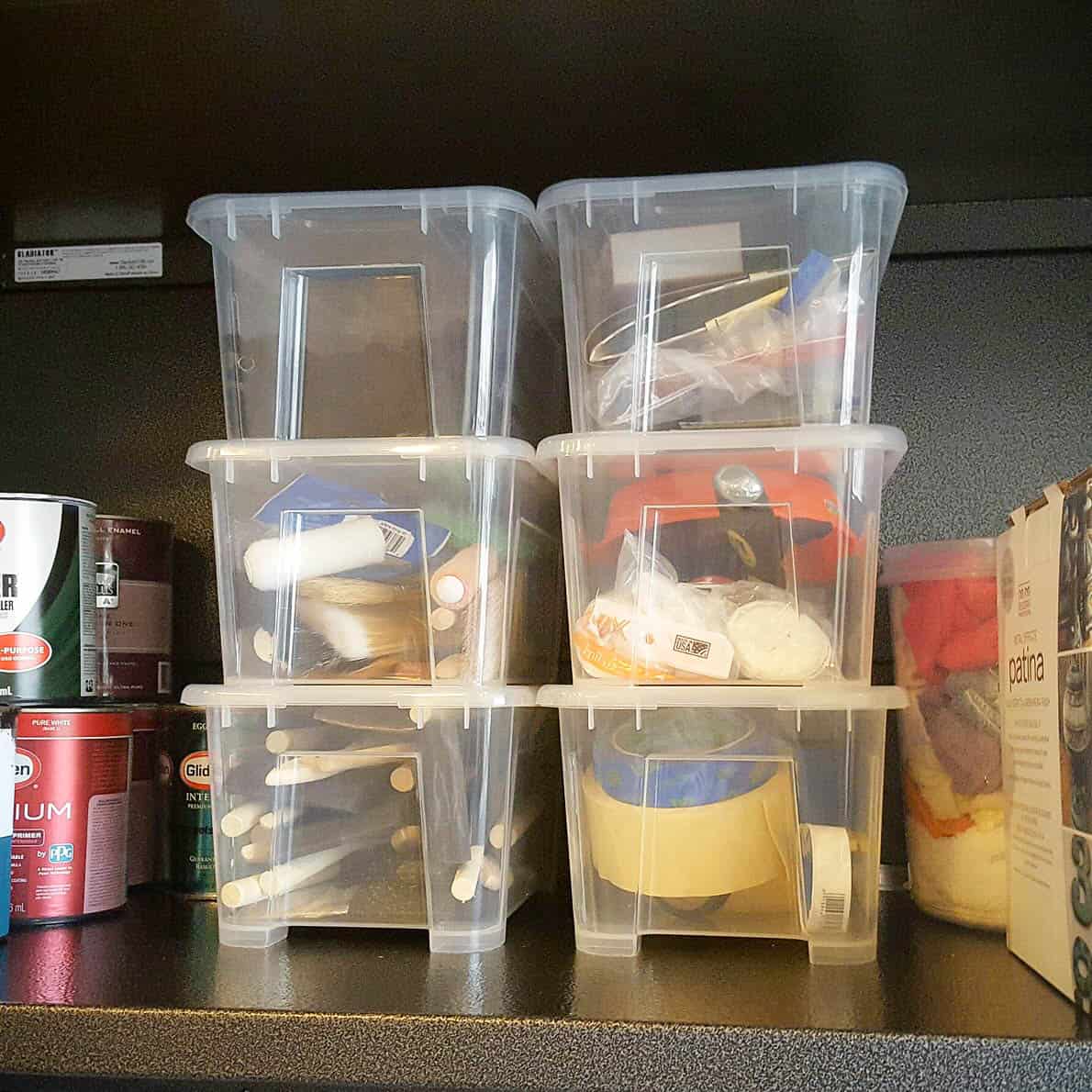 Clear plastic bins for organizing