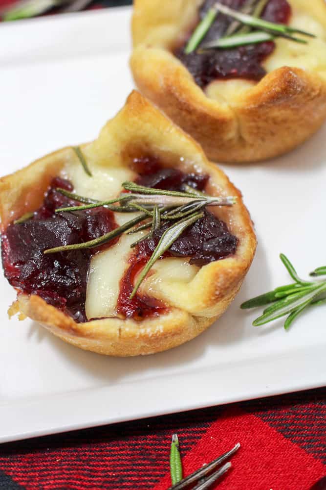Cranberry brie bites on a plate